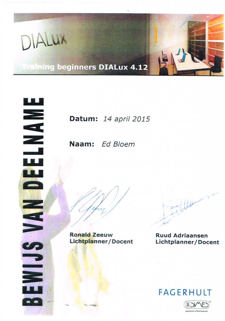 Training deelname Dialux en Fagerhult